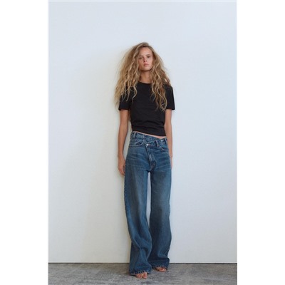 JEANS TRF WIDE LEG CINTURA CRUZADA TIRO ALTO