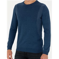 İndigo Melanj Slim Fit Kazak