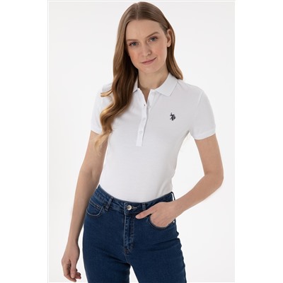 Kadın Beyaz Basic Polo Yaka Tişört