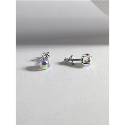 Серьги-пусеты из серебра с кристаллами Swarovski Северное сияние родированные 925 пробы 0057с-001AB