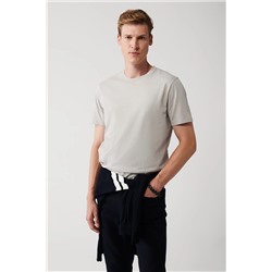 Avva Erkek Gri %100 Pamuk Nefes Alan Bisiklet Yaka Standart Fit Normal Kesim T-shirt E001000