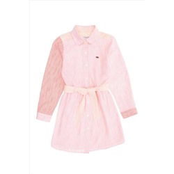 Kız Çocuk Açık Pembe Uzun Kol Dokuma Elbise