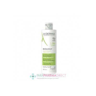 A-Derma Biology Lait Démaquillant Dermatologique Hydra-Nettoyant BIO 400ml