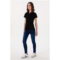 Kadın Siyah Basic Polo Yaka Tişört