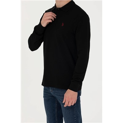 Erkek Siyah Basic Polo Yaka Sweatshirt