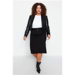 Trendyol Curve Siyah Kalem Örme Etek TBBAW24AZ00040