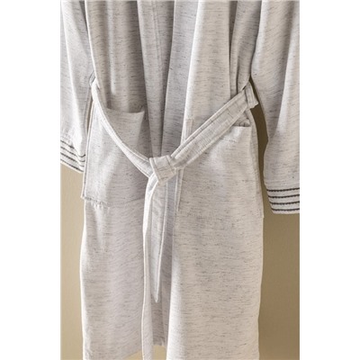 Opherna Kimono Pamuklu Unisex Bornoz - Beyaz/Gri