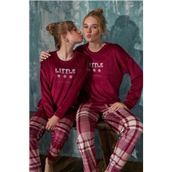 Farya Home Luxury Velvet Fransız Kadife Desenli Anne Kız Çocuk Kombin Pijama Takımı FHD13304ARC76P