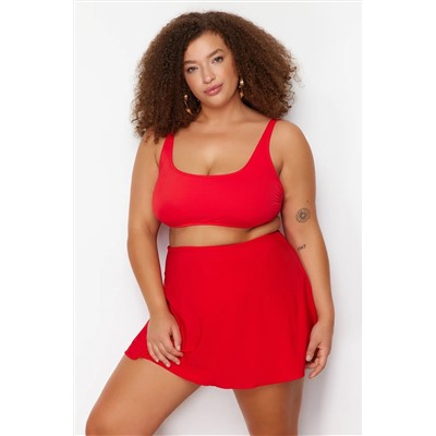 Kırmızı Şort Etekli Mini Büyük Beden Bikini Altı TBBSS23CR00015