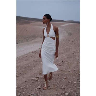 BEADED TEXTURED MIDI DRESS