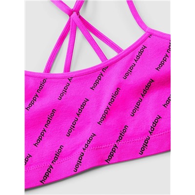 HAPPY NATION FOR TWEENS SEAMLESS SCOOP NECK RACERBACK SPORTS BRA
