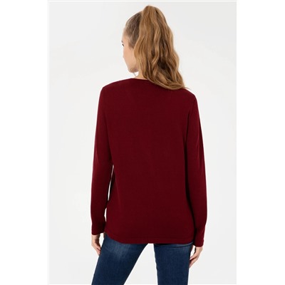 Kadın Bordo Basic Triko Hırka