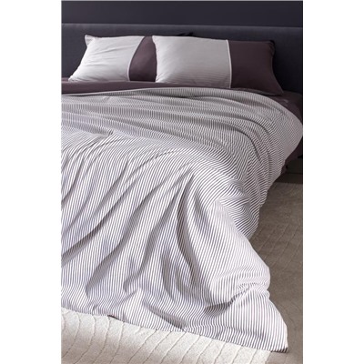 Leal King Size %100 Pamuk 208 TC Baskılı Saten Nevresim Takımı - Mürdüm/Beyaz