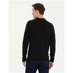 Siyah Slim Fit Polo Yaka Basic Triko Kazak