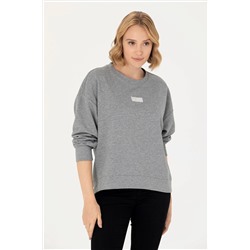 Kadın Gri Melanj Bisiklet Yaka Basic Sweatshirt