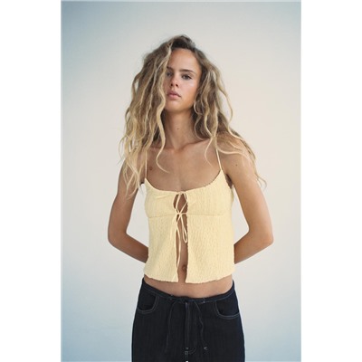 TEXTURED CROP TOP WITH RUFFLES