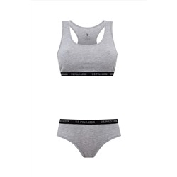 U.S. Polo Assn. Kadın Modal Pamuklu Çapraz Kalın Askılı Gri Melanj 2'li Sporcu Büstiyer Şort Takımı TYCAHE1Y3N169376131108095