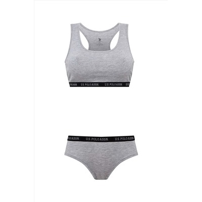 U.S. Polo Assn. Kadın Modal Pamuklu Çapraz Kalın Askılı Gri Melanj 2'li Sporcu Büstiyer Şort Takımı TYCAHE1Y3N169376131108095