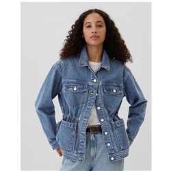 Oversized Cinched-Waist Denim Jacket