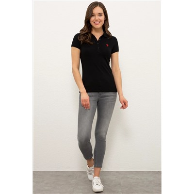 Kadın Siyah Basic Polo Yaka Tişört