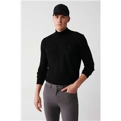Avva Erkek Siyah Yarım Balıkçı Yaka Tüylenmeyen Standart Fit Normal Kesim Unisex Triko Kazak E005001