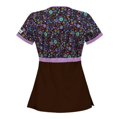 UA Country Wild Flower Coffee Bean Mock Wrap Scrub Top