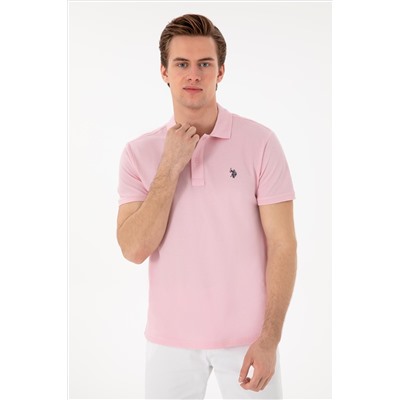 Erkek Slim Fit Polo Yaka Açık Pembe Basic Tişört