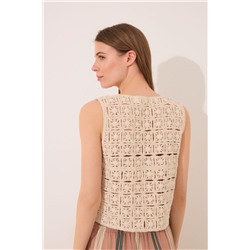Chaleco corto crochet beige