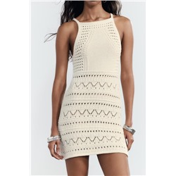 HALTER CROCHET KNIT MINI DRESS
