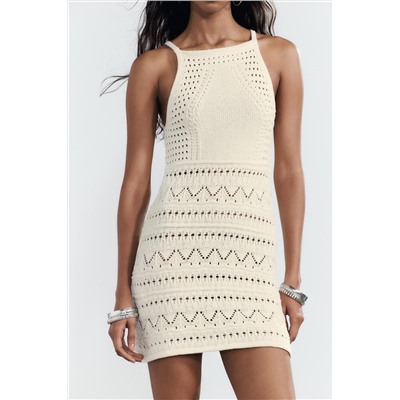 HALTER CROCHET KNIT MINI DRESS