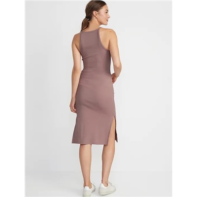 Fitted Sleeveless Rib-Knit Midi Dress for Women
