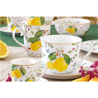 Пара чайная, 1 перс, 2 пр, 370 мл, фарфор P, белая, Цветы и лимоны, Fleurs et Citrons, 62847