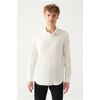 Avva Erkek Beyaz Gofreli Pamuklu Klasik Yaka Slim Fit Dar Kesim Gömlek A31y2069 A31Y2069