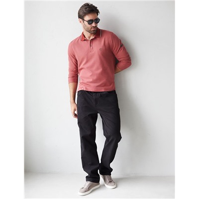 Лонгслив из фактурного трикотажа с плетеным воротником поло с застежкой на пуговицы