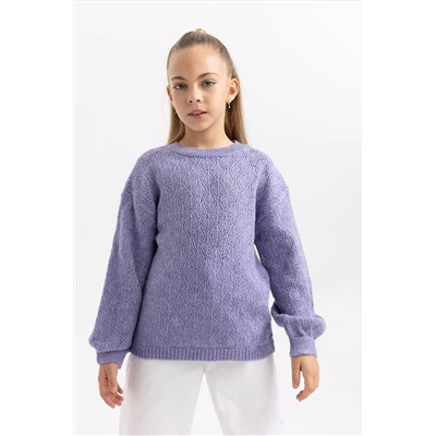 Defacto Kız Çocuk Regular Fit Bisiklet Yaka Kazak B3865A823WN