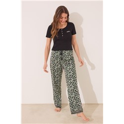 Pijama largo algodón canalé negro