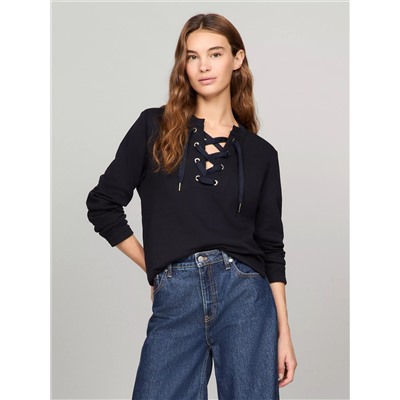 Long-Sleeve Lace-Up Sweatshirt