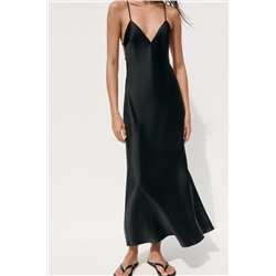 SATIN MIDI DRESS WITH STRAPS ON THE BACK