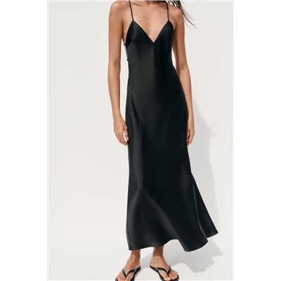 SATIN MIDI DRESS WITH STRAPS ON THE BACK
