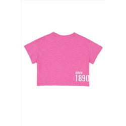 Kız Çocuk Pembe Bisiklet Yaka Crop Tişört