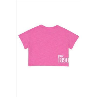 Kız Çocuk Pembe Bisiklet Yaka Crop Tişört
