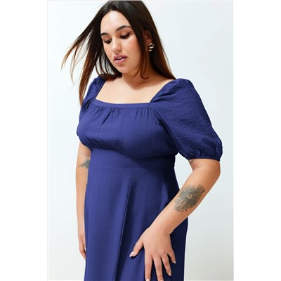 Indigo Bisiklet Yaka Eteği Fırfırlı Dokuma Elbise TBBSS24AH00066