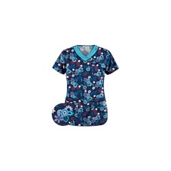 UA Mystic Garden Navy V-Neck Print Scrub Top
