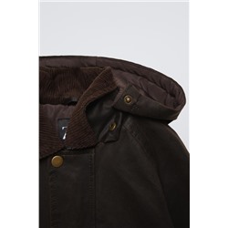 DETACHABLE HOODED WAXED JACKET