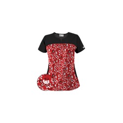 UA Bandana Blossom Red Rounded Notch Neck Scrub Top