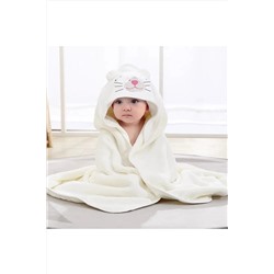 i lin baby %100 Pamuk Bebek Kundak Havlusu, Nakışlı Bebek Havlusu, Bebek Havlusu 75x75cm kedi desen