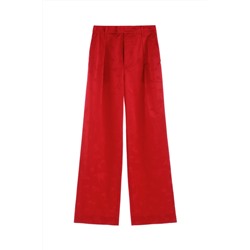 Pantalón palazzo de tiro alto de seda - Rojo