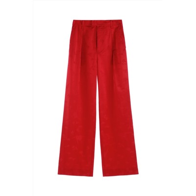 Pantalón palazzo de tiro alto de seda - Rojo