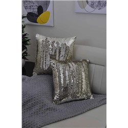 Paris Life Pullu Payetli Kırlent Kılıfı Kare ( Çift Yönlü ) -kemik & Gold PK011