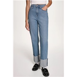 HIGH-RISE RAW-EDGE CUFFED STRAIGHT-LEG JEANS
